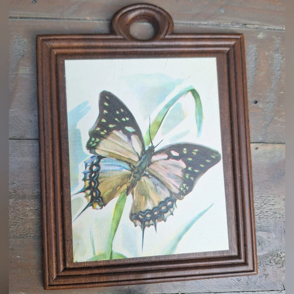 Vintage Wooden Wall Hanging Butterfly Decor Set of 4 Wood Watercolor Prints